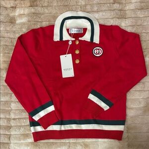 Red and Cream Women's Polo Blouse